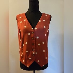 LC Lauren Conrad Rust and White Polka Dot Vest